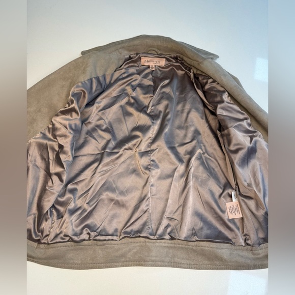 PHILOSOPHY Faux Leather/Suede Zip Up Moto Bomber Jacket Size XS in Taupe - Picture 11 of 15